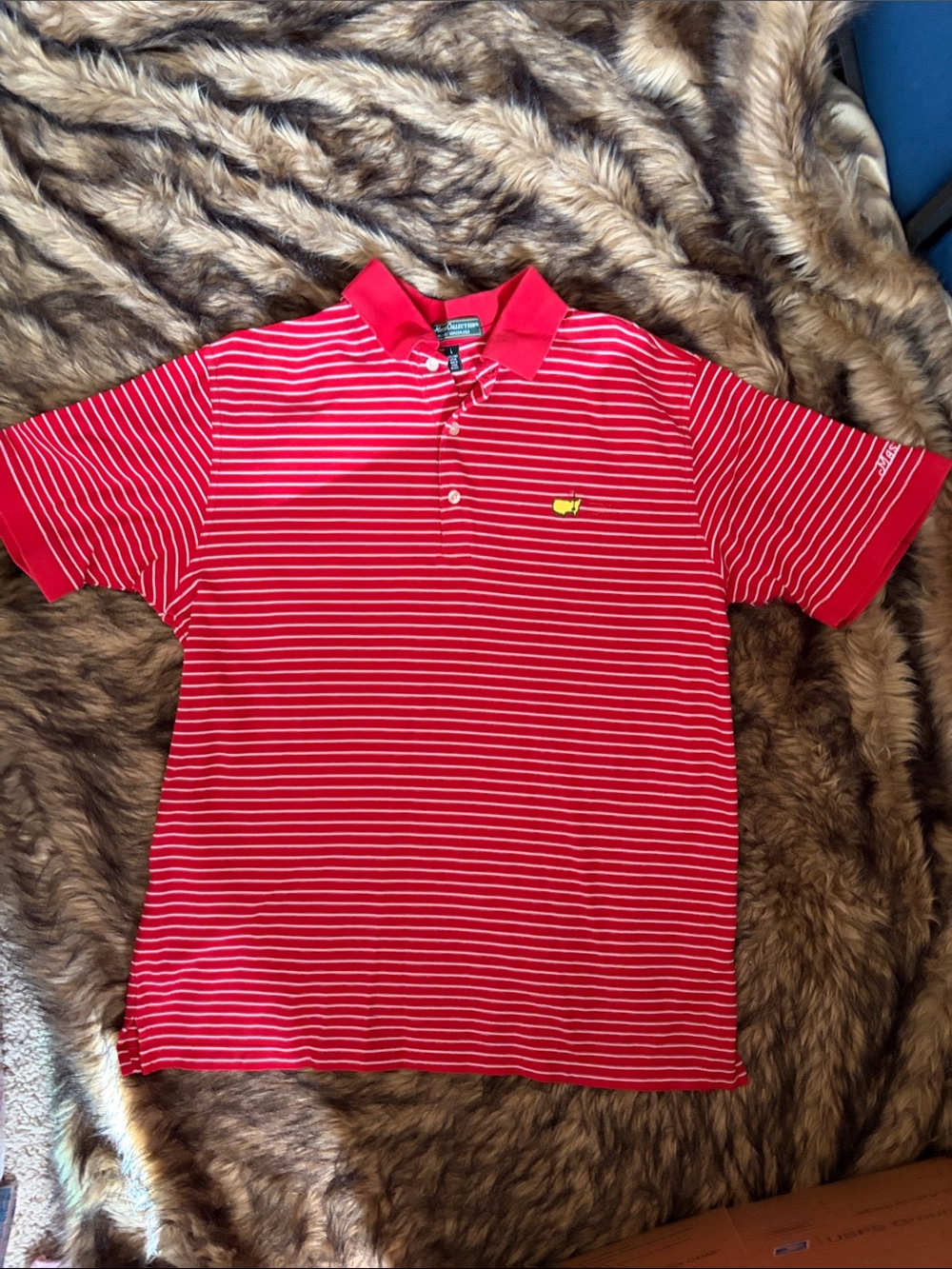 Masters Collection Men's Golf Polo Shirt Red/White Striped Short Sleeve L